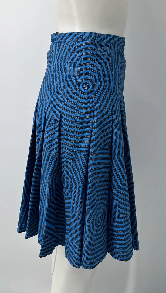 Akris Punto ALTERED Tonal Blue Abstract Print Pleated A-Line Skirt sz 2 - Image 2 of 4