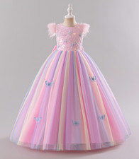 New Butterfly Kids Girl Bridesmaid Dress Birthday Party Lace Princess Wedding