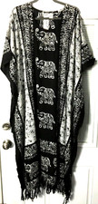 NEW SANTE 100% RAYON 2X 3X MUMU KAFTAN CAFTAN HOUSE DRESS BLACK WHITE ELEPHANTS