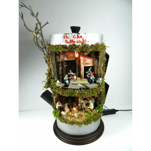 Neapolitan Nativity Scene in Coffee Maker Cm 18x35h with Lights, Shepherds and Royal Smoke