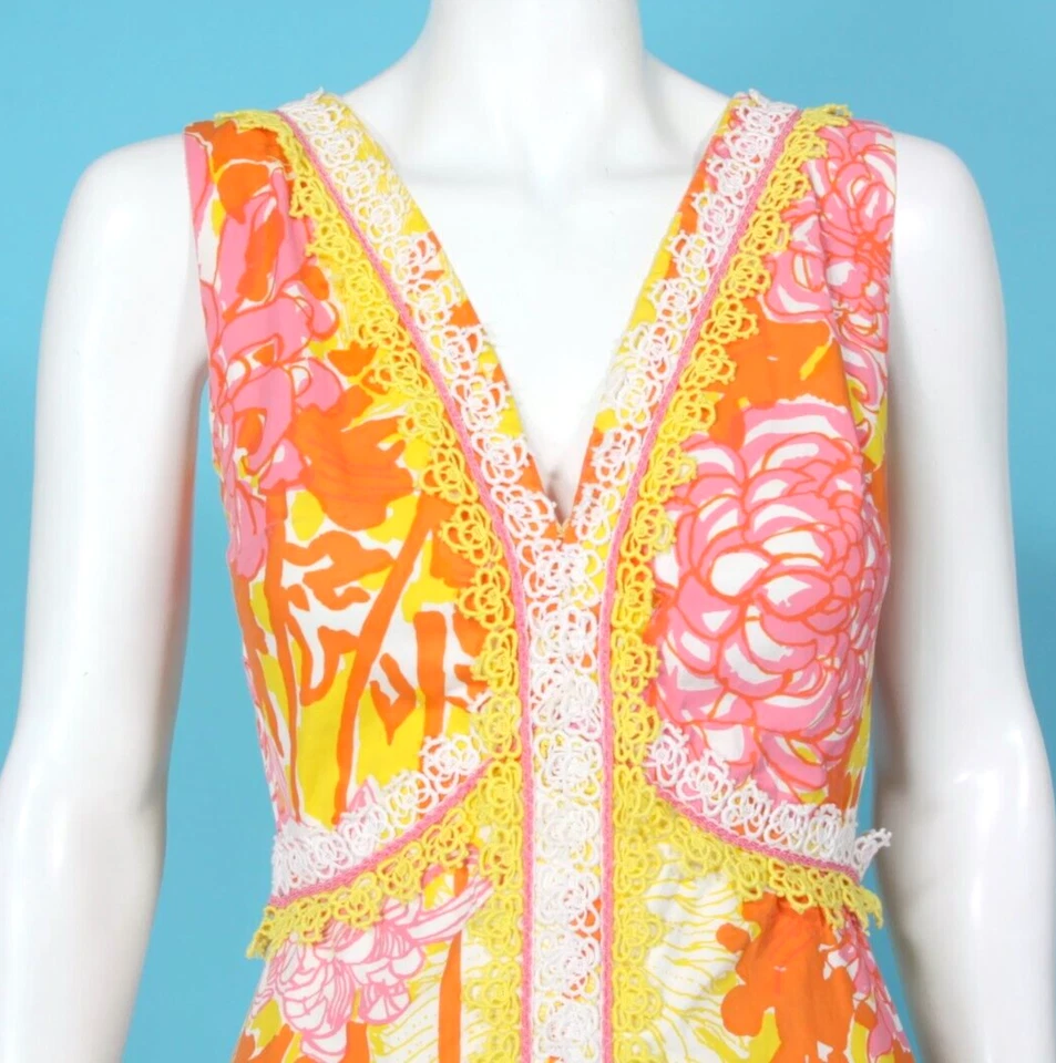 Mini Vestido THE LILLY Pulitzer De Colección Amarillo Rosa Floral Crochet Encaje Talla 8/594 Foto 2 de 4