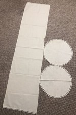 VTG Needlecraft Stamped for Embroidery 3 Piece Dresser Scarf Set Beige