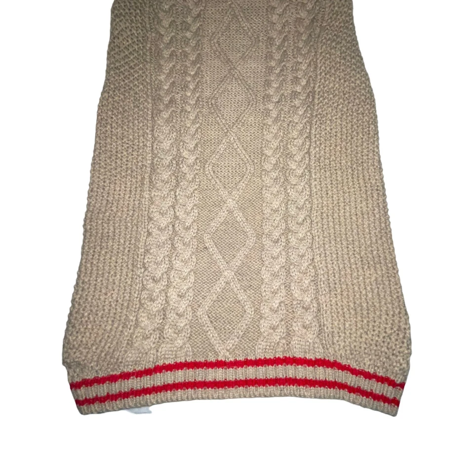 Nuevo con etiquetas Suéter Top Paw Grueso Bronceado Con Rayas Rojas Cuello Alto Cable Invierno Perro Grande Foto 3 de 4