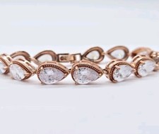 Crystal Tennis Bracelet Teardrop White Rose Gold tone 7 in Stunning G
