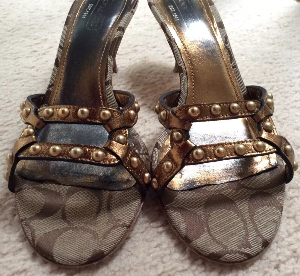 COACH Womens Kitten Heel 2 1 2 8B Sandals Brown Bronze Leather