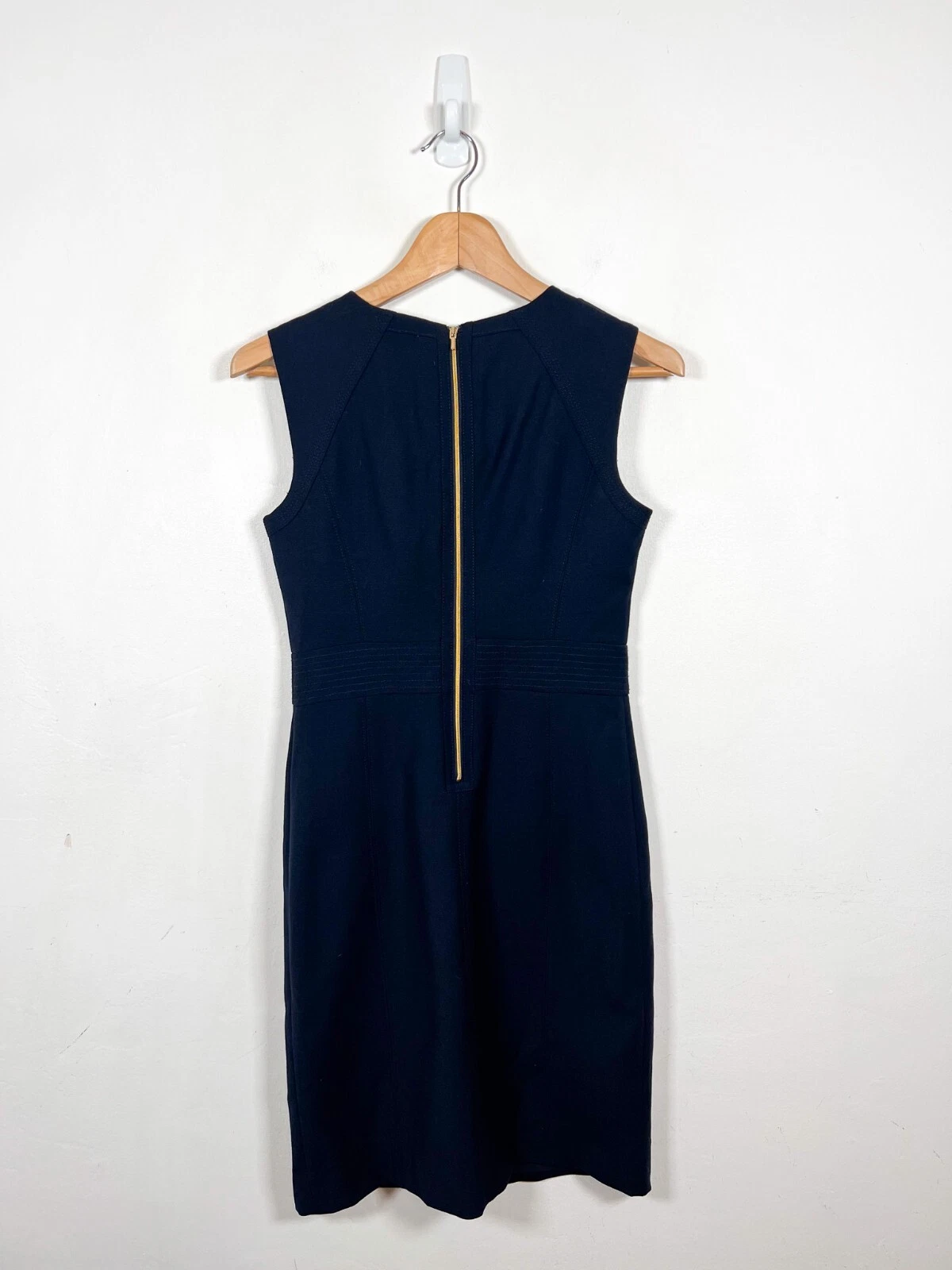 Abito Tory Burch taglia US 0 UK 4 blu navy misto lana foderato in tweed elegante a matita