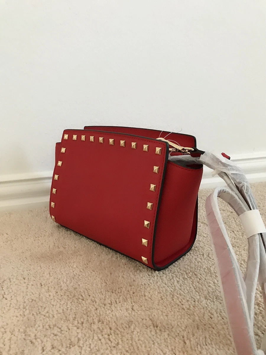 Michael Michael Kors Selma Medium Studded Saffiano Messenger Cherry