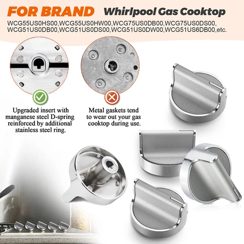 5Pz Pomelli Fornello Acciaio Inox W10594481 Sostituire per Whirlpool AP6023301 - Foto 8 di 12