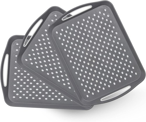 17.7" X 12.5" Anti-Slip Serving Trays with Handles, 3 Pcs X-Large Rectangular Fo