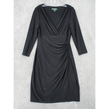 Ralph Lauren LRL Dress Womens 10 Ruched Sheath Stretch Knit Office Career Black