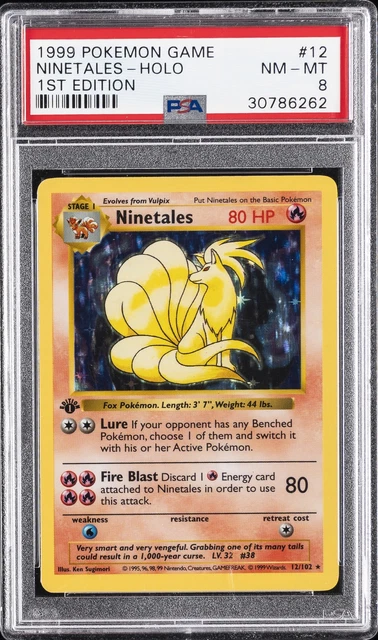 1999 POKEMON GAME 1ST EDITION #12 NINETALES-HOLO PSA 8