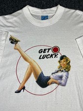 Camiseta promocional vintage de los 90 Lucky Strike Cigarette - Get Lucky Pinup Girl XL