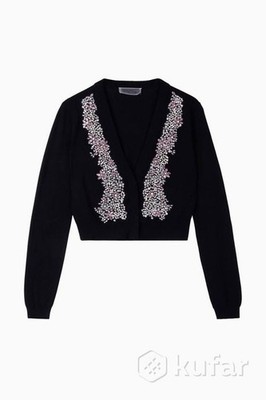 GIAMBATTISTA VALLI x H&M BLACK CRYSTAL STONES CROPPED WOOL CARDIGAN - XS