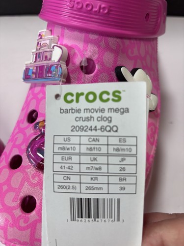 CROCS Rosa BARBIE THE MOVIE MEGA CRUSH ZOCCOLO W10 M8 Nuovo con etichette Jibbitz Charm - Foto 7 di 7