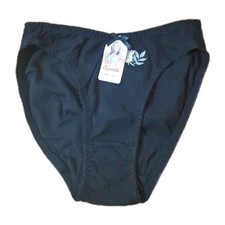 Vintage Hi Cut Bikini Panties Spade Size Medium Black w White Rose Embroidery