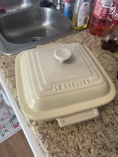 Le Creuset Stoneware 3.3L/ 3-Quart Square Casserole Dish & Lid WHITE 9X9