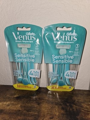 LOT (2) GILLETTE VENUS SIMPLY SENSITIVE DISPOSABLE RAZORS, 4-PACK, 3 BLADES