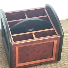 Desk Organizer TV Remote Control Caddy Wood Rotating Storage Holder Rack