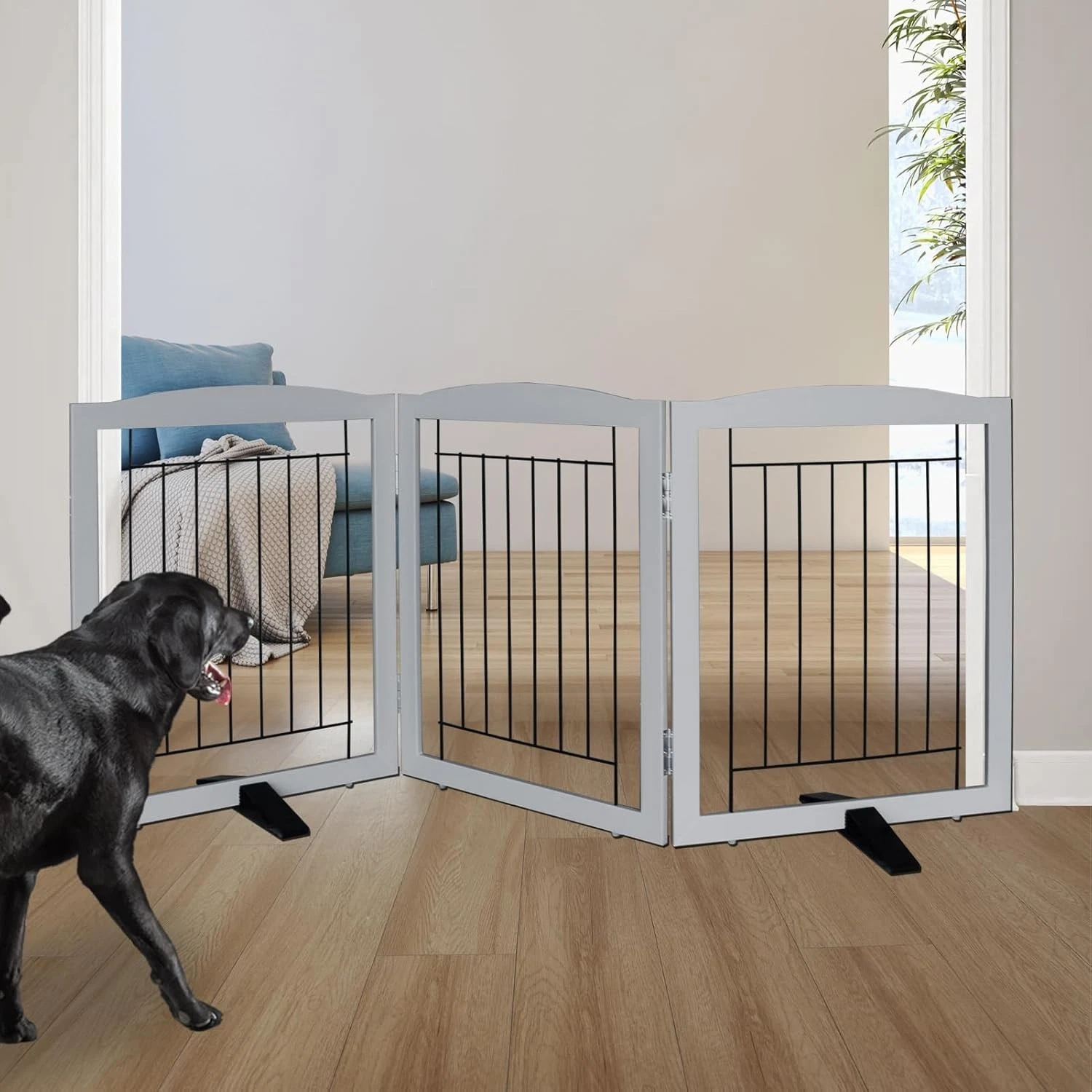 Freestanding Dog Fence Indoor, Foldable Dog Gate for Doorways, Stairs or Hall...