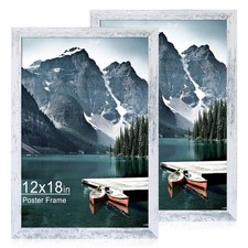 12x18 Picture Frame Set of 2 with Plexiglass, Distressed White Wood Poster Fr...