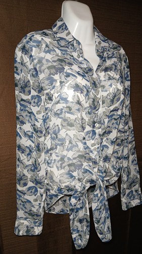 BANANA REPUBLIC Tie hem Floral Blouse Chiffon Collared Long sleeved Sheer Size 0 - Picture 4 of 17