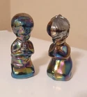 Vintage Fenton Carnival Glass Boy & Girl Kneeling & Praying Figurines, 4", EUC
