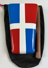Hand Held Cowbell Chrome 8”, With Dominican Republic Flag, Pouch & Beater.