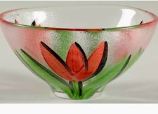 Vintage Kosta Boda Glass Tulipa Bowl by Ulrica Hydman-Vallien Hand Painted Bowl