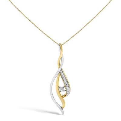 10K bicolor Gold 1/10 Karat Rundschliff Diamant Kaskade Anhänger Halskette