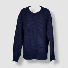 Style  Co Women's Blue Rib-Knit Round Neck Long Sleeve Sweater Size M