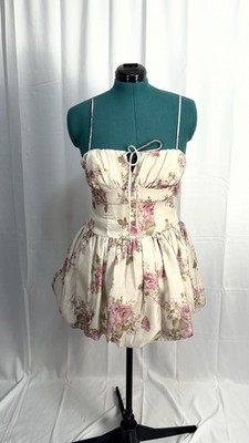 Seni & Cade Floral Mini Fit & Flare Dress  S Sleeveless Zip Taupe Pink