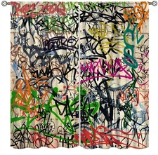 Graffiti Blackout Curtains for Boys Room,Modern Rap Graffiti Abstract Art Str...