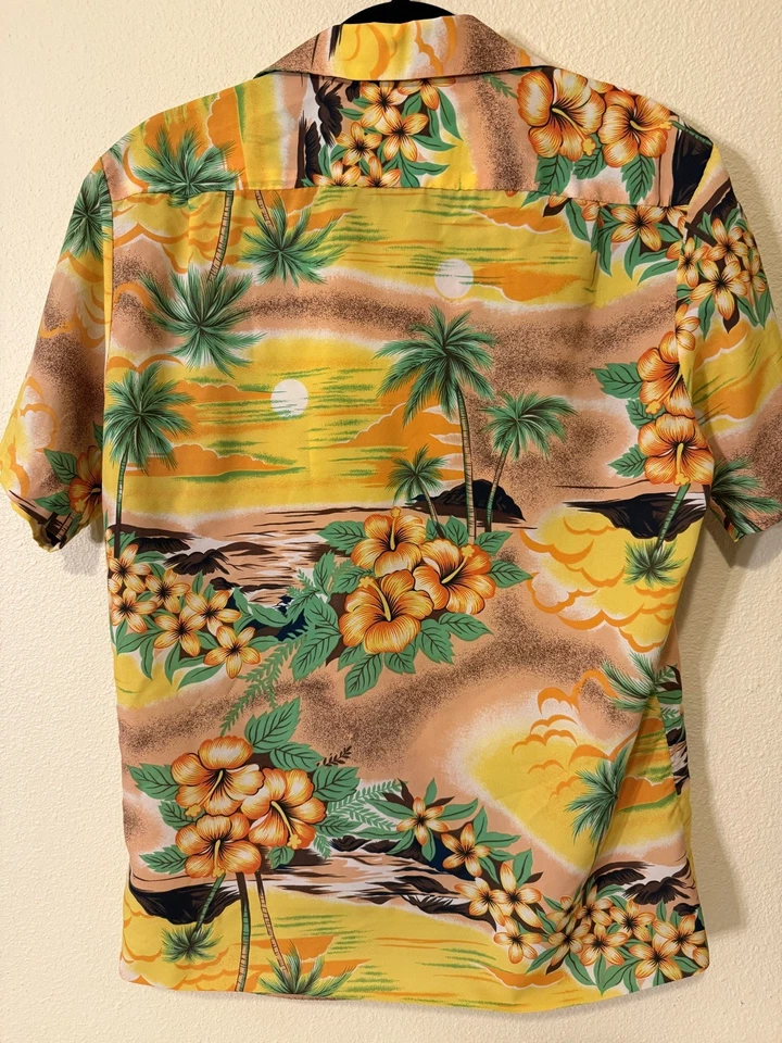Camisa Hawaiana De Colección Pomare Tahití Flor Multicolor Campamento Años 60 70 Foto 3 de 3