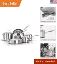 10-Piece Classic Stainless Steel Cookware Set with Impact-Bonded Aluminum Base