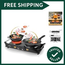 Hot Plate HP2 BK, Table Top Cooking, 2500W Black Steel Electric Double Hob wi...