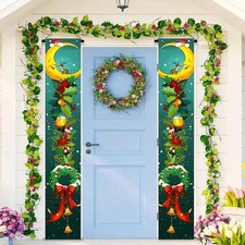 Christmas Porch Door Banner 12x71 Inch Red Green Reindeer Candy Bells Snowflake