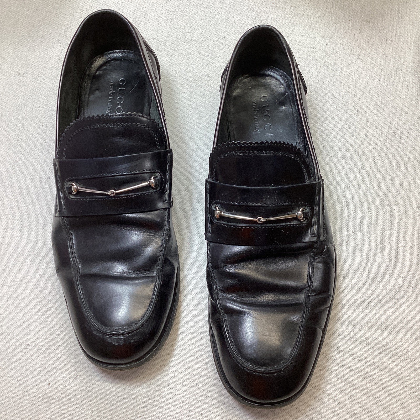 Gucci Mens Size 10 Horsebit Black Leather Loafers Classic Style-image