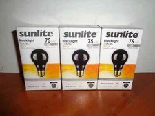 3 SUNLITE BLACK LIGHT BULBS A19 120V 75W STANDARD E26 MEDIUM BASE
