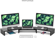 3 Shelf Wooden Monitor Stand Risers with Length and Angle Adjustable