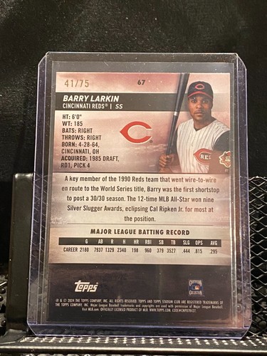 Barry Larkin 2024 Topps Stadium Club Purple Foil #41/75 - Reds - Picture 2 of 2