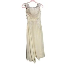 Marsen Womens Sleeveless Lace and Chiffon Full Length Formal Dress Nude Size 2