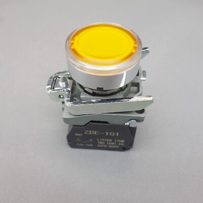 1PC 22MM YELLOW 12V LED  Illuminated pushbutton Switch FLUSH Fits XB4BW35J5