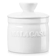 MALACASA 6oz French Butter Dish Porcelain Butter Keeper Container with Lid White