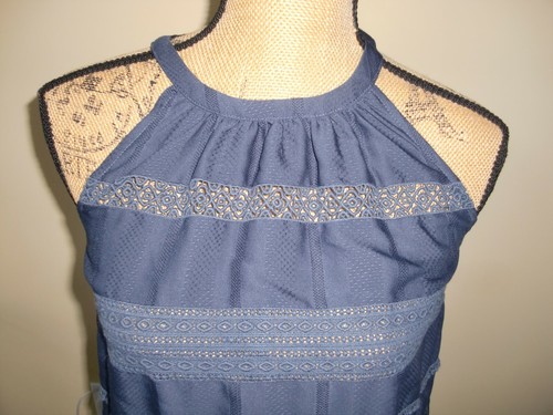 WOMEN'S~LOFT~BLUE~BACK BUTTON~FLOWY~EMBROIDARY~STRAPPY TOP SIZE XS ~ SUPER CUTE~ - Picture 4 of 6