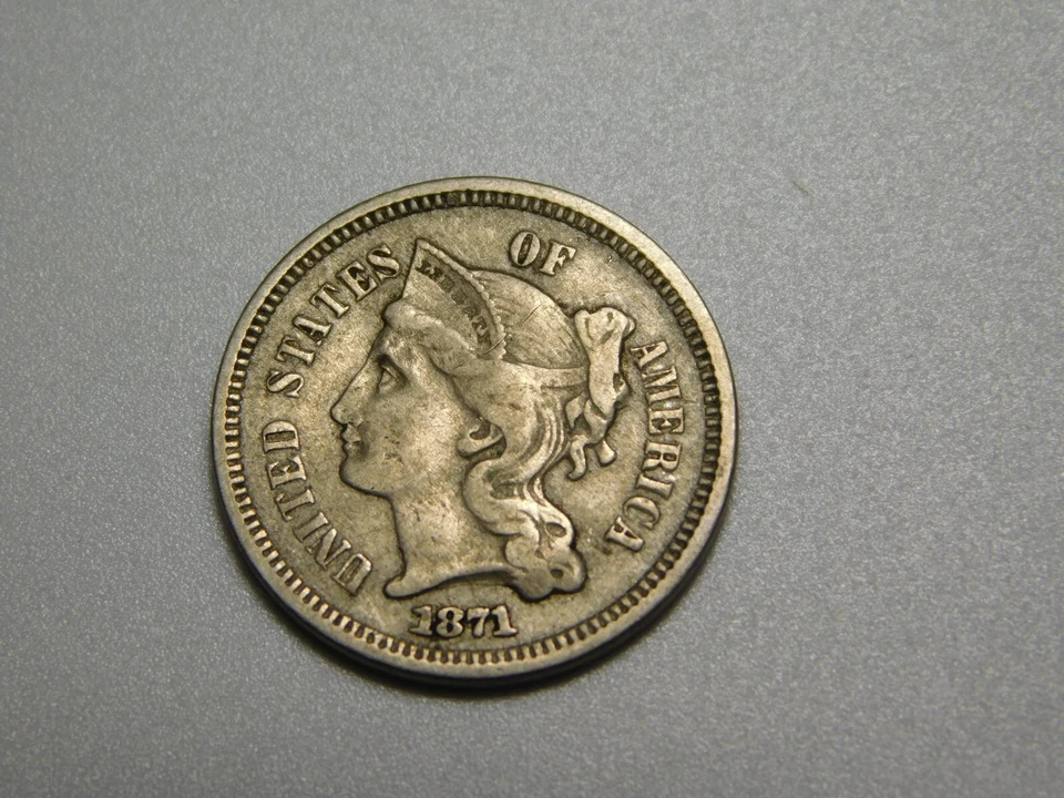 OLD US COIN 1871 III 3 CENT NICKEL - Image 2 of 4