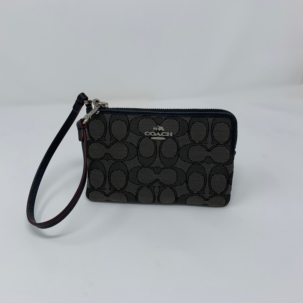 Coach Womens Wristlet Clutch Small Zipper Black Smoke Signature C F53536