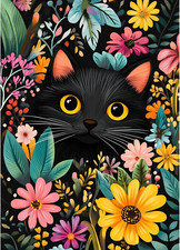 Diamond Painting Black Cat Diamond Art Kits for Adults, 5D round Full Drill Flow