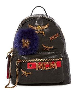 MCM Men's Stark Insignia Lambskin Leather Backpack, Black