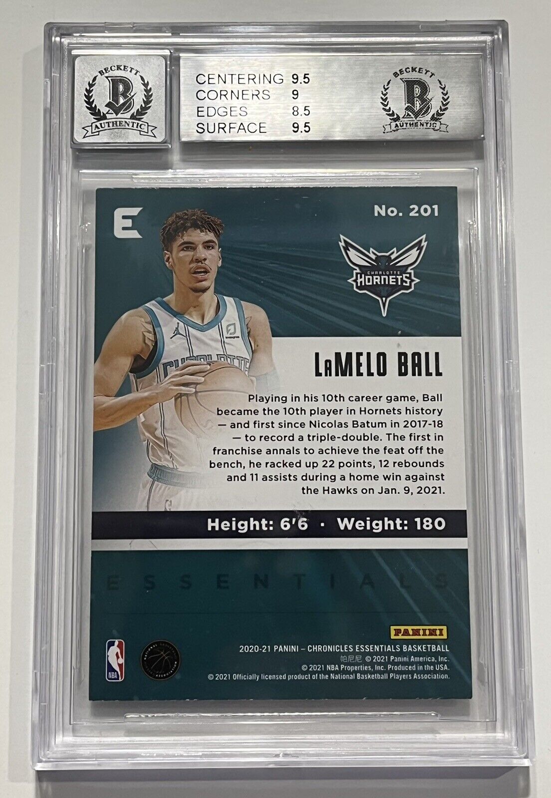 LaMelo Ball Signed 2020-21 Panini Chronicles Essentials RC BAS BGS 9/10 Auto