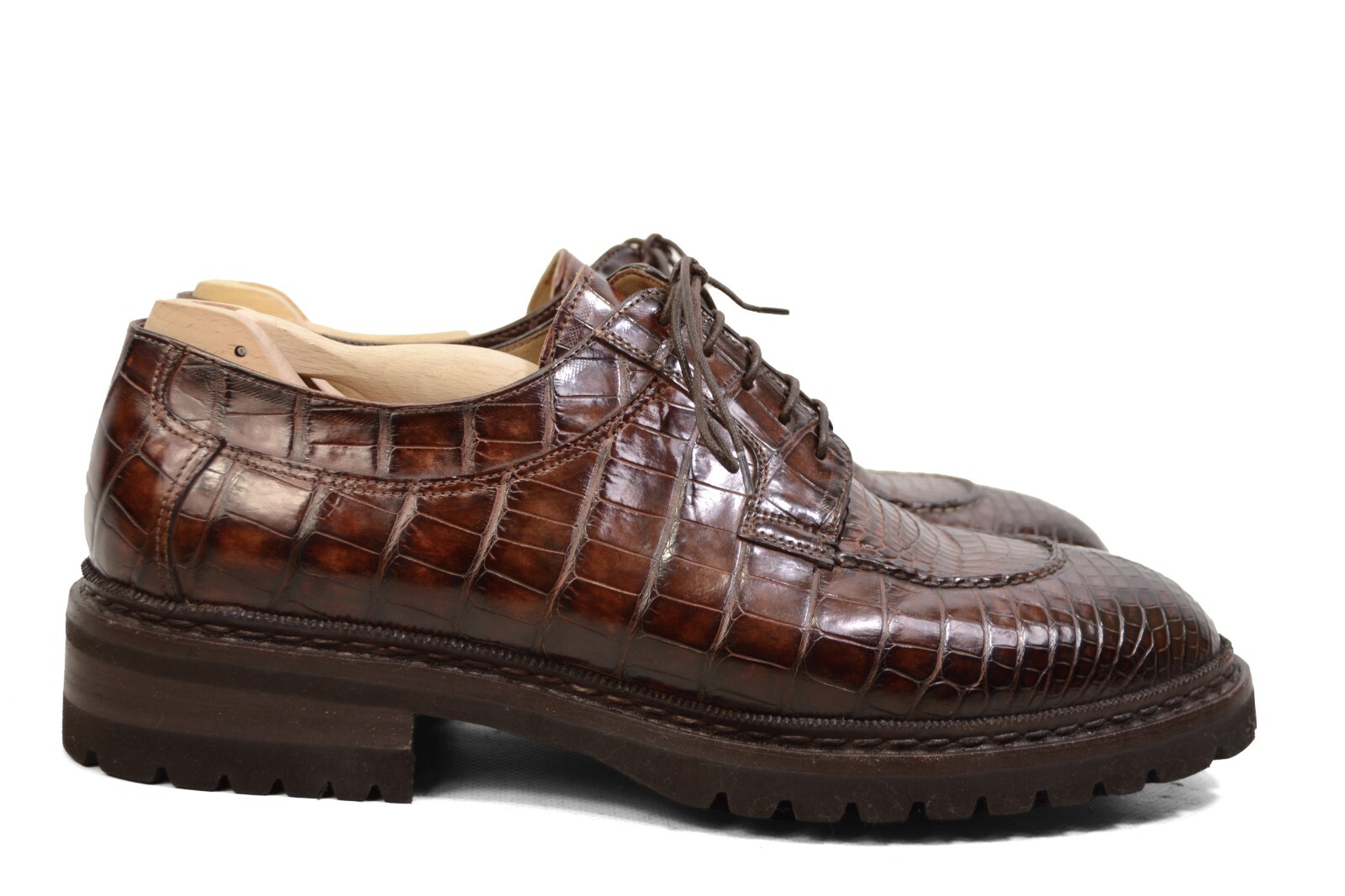 SAOLA 6000$ Santoni COCCODRILLO punta divisa scarpe Oxford da uomo UK 8F US9 marroni